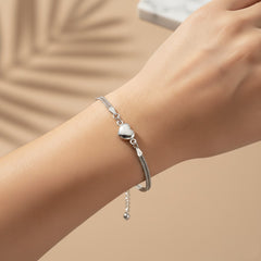 925 Sterling Silver Bracelet with Twisted Rope Chain Design, Adjustable Length, Heart Charm, Elegant Whoman Jewelry | Gifts for Women & Girls & Girlfriend |Wedding and Christmas Gifts | BJBR-03