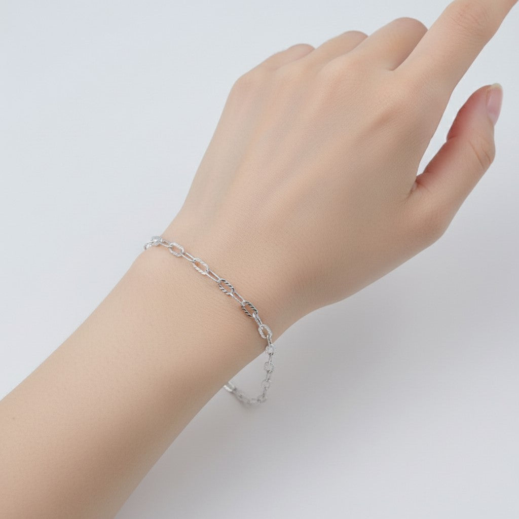 925 Sterling Silver Paper Clip Chain Bracelet, Delicate Link Design, Adjustable Length, Dainty Jewelry for Women | Gifts for Girlfriend, Gifts for Women & Girls | BJBR-042