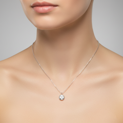 925 Sterling Silver Crystal Flower Pendant Necklace, Delicate Chain, Round Solitaire Design | BJ-06