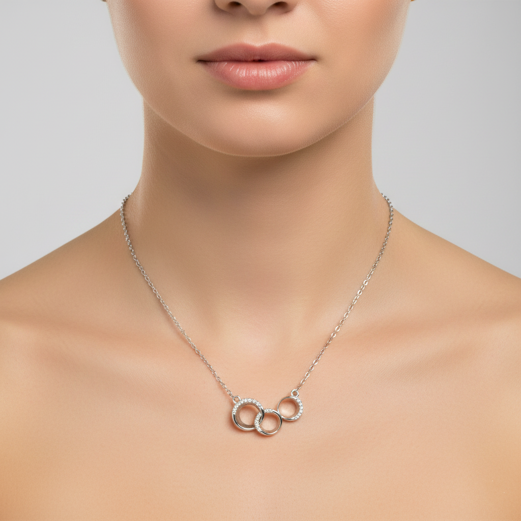 925 Sterling Silver Interlocking Three Circles Necklace | BJ-014