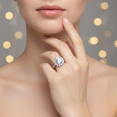 925 Sterling Silver Snowflake Ring with Cubic Zirconia, Floral Design, Elegant Wedding Engagement Statement Ring | BJLR-017