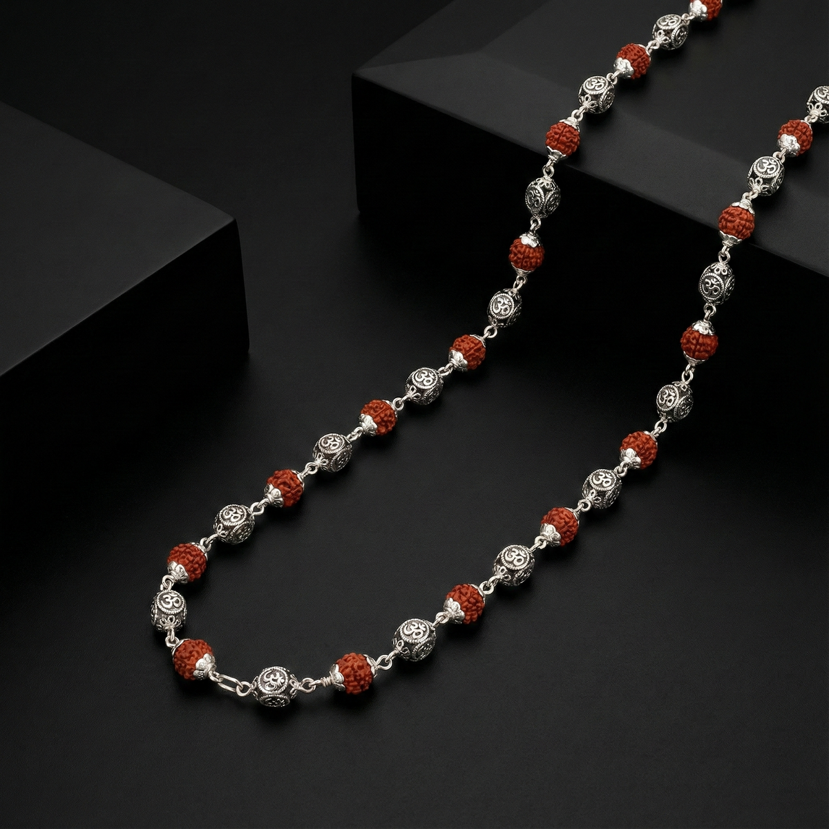 Silver Rudraksha Mala | Daily Wear Spiritual Chain | BJRDXMLA-09