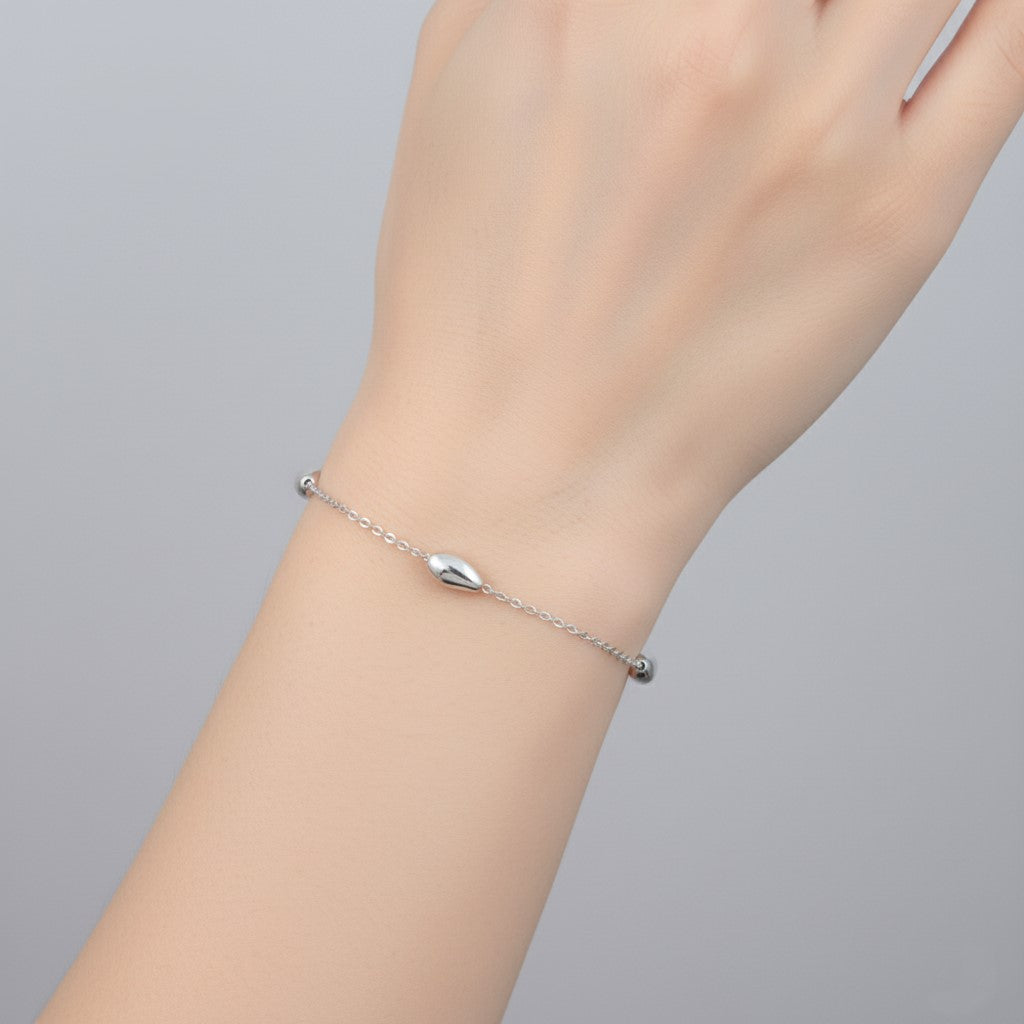 925 Dainty Silver Chain Bracelate with Leaf Charms, Sterling Silver, Delicate Link Design, Adjustable Length | Gifts for Women & Girls & Girlfriend |Wedding and Christmas Gifts | BJBR-050
