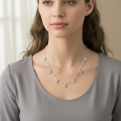 925 Sterling Silver Jewelry Set with Blue Crystal, Bow Design Necklace | BJ-04