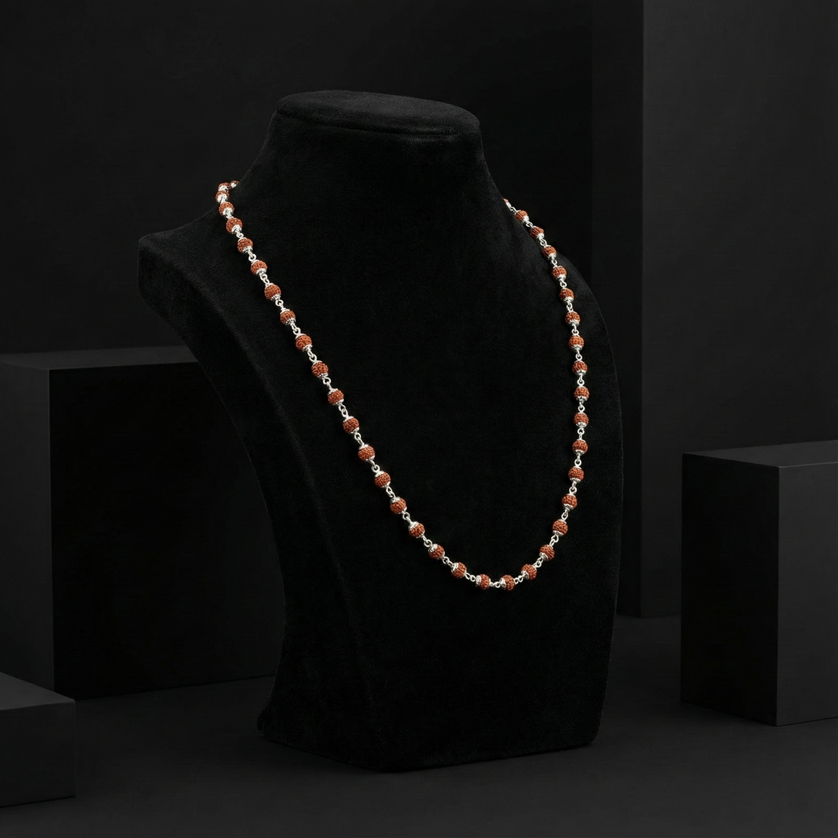 Silver Rudraksha Mala for Men - Handcrafted Traditional Silver Bead Chain | BJRDXMLA-010