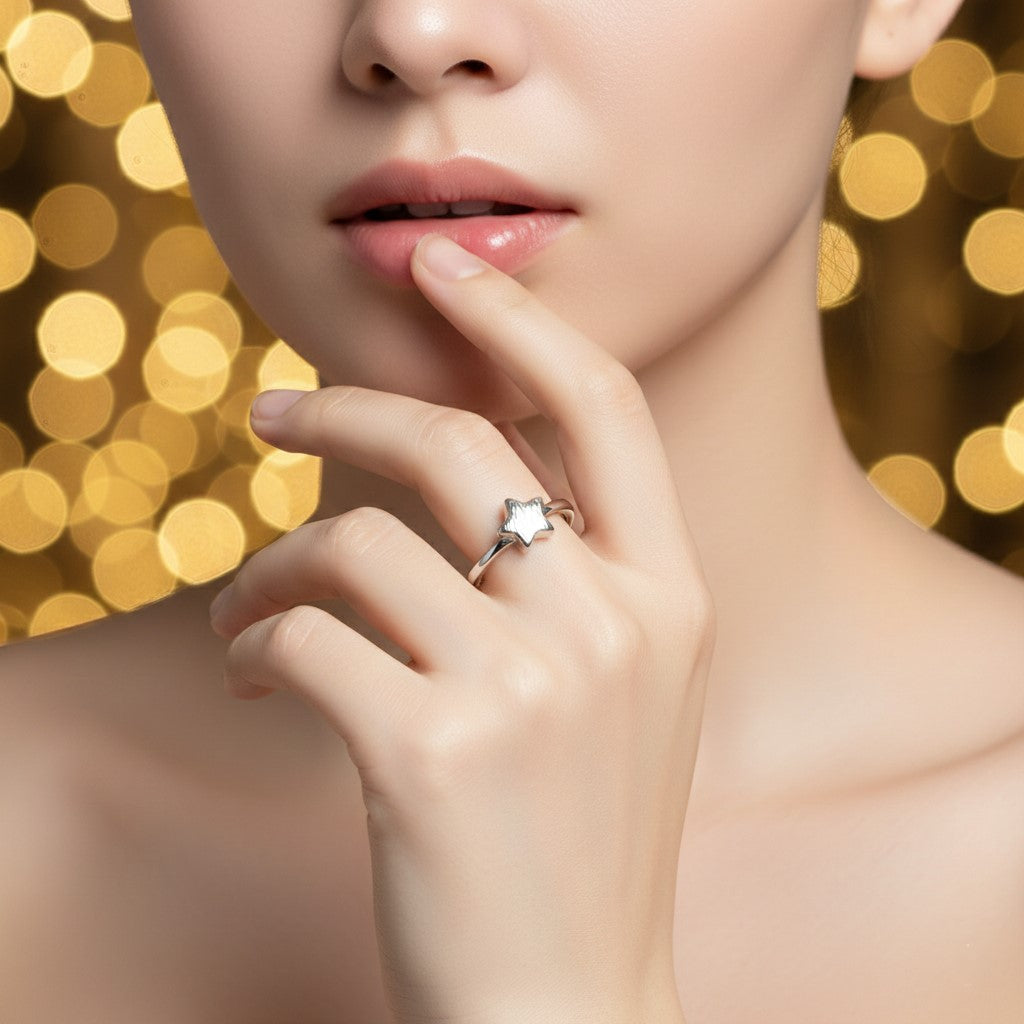 925 Sterling Silver Criss-Cross Design Ring with Geometric Pattern, Modern Fashion Statement Jewelry, Elegant Open Band Style | BJLR-0010