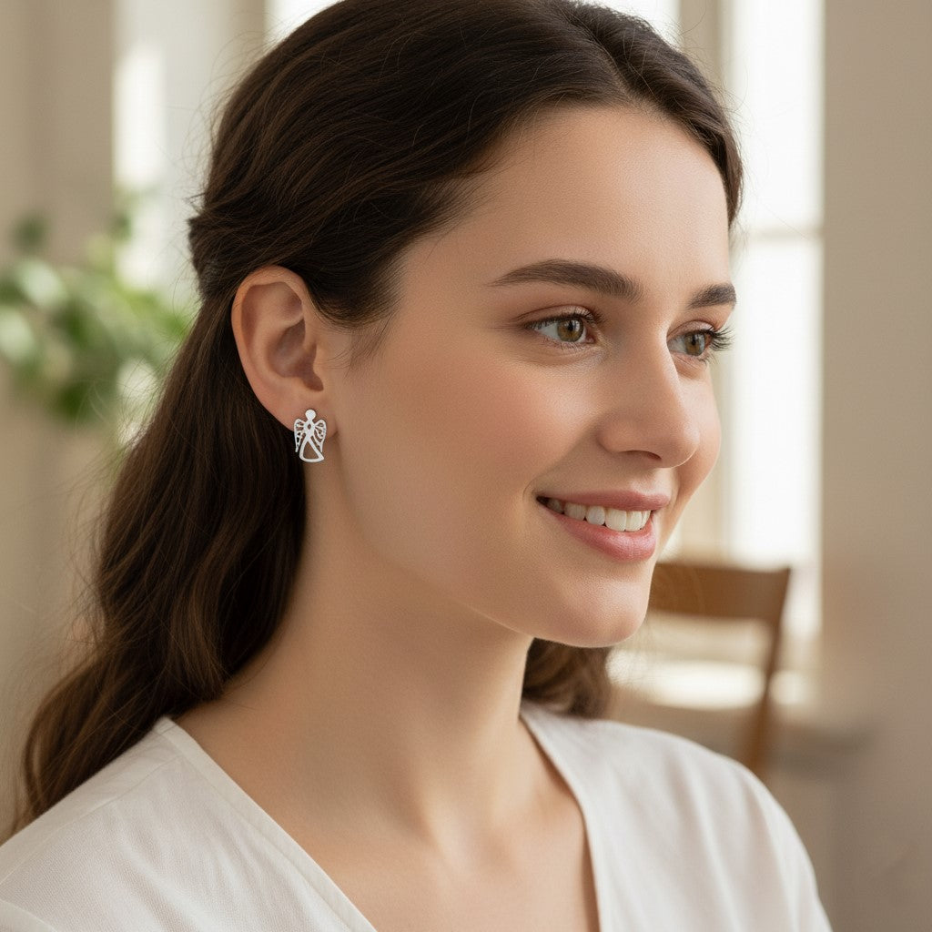 Divine Elegance: 925 Sterling Silver Angel Filigree Stud Earrings | BJER-021
