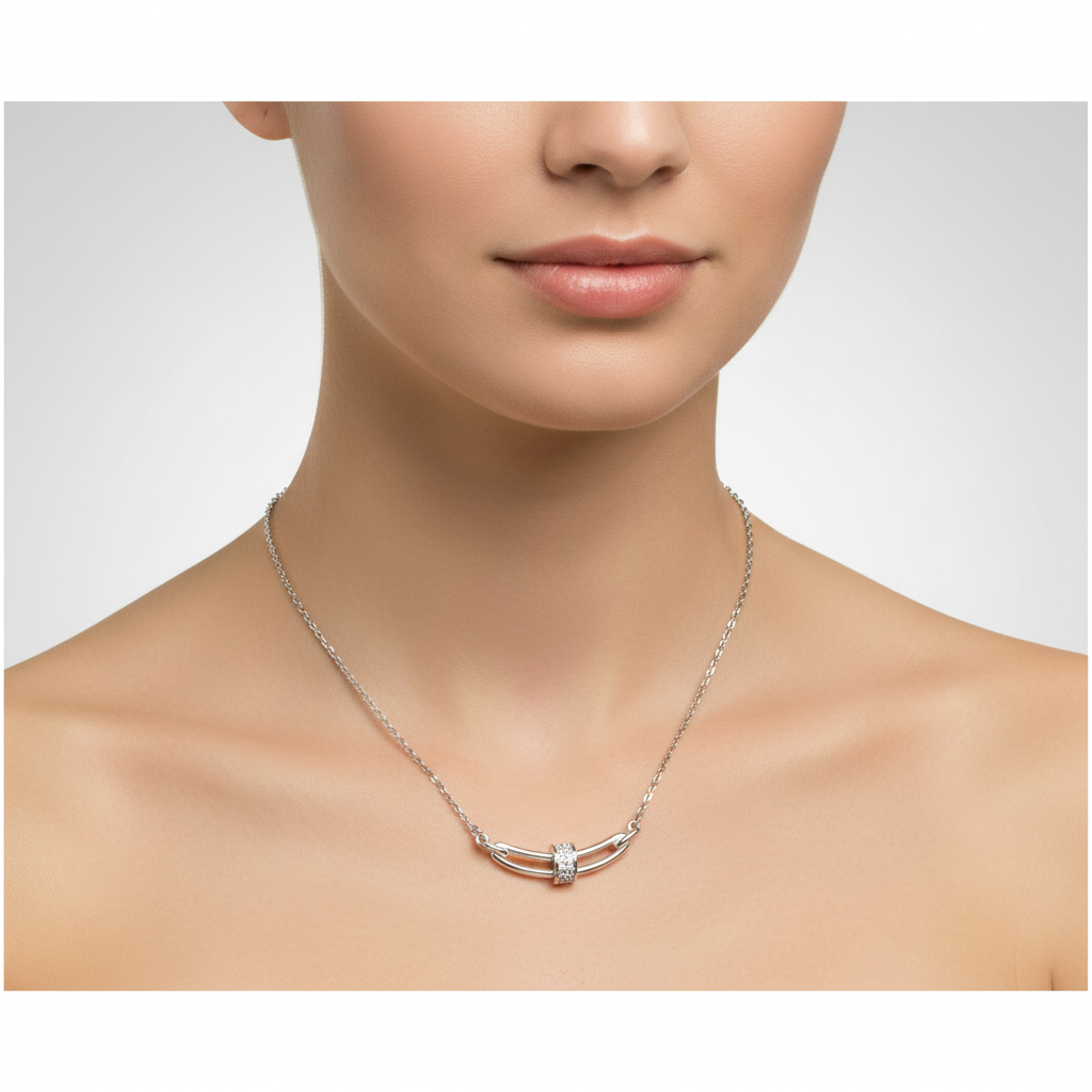 925 Sterling Silver Curved Bar Smile Necklace with  CZ Slider | BJ-015