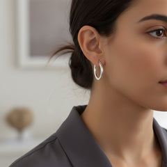 925 Sterling Silver Greek Key Pattern Hoop Earrings, Classic Round Design, Textured Finish, Hinged Closure | Gifts for Women & Girls & Girlfriend |Wedding and Christmas Gifts | BJER-013