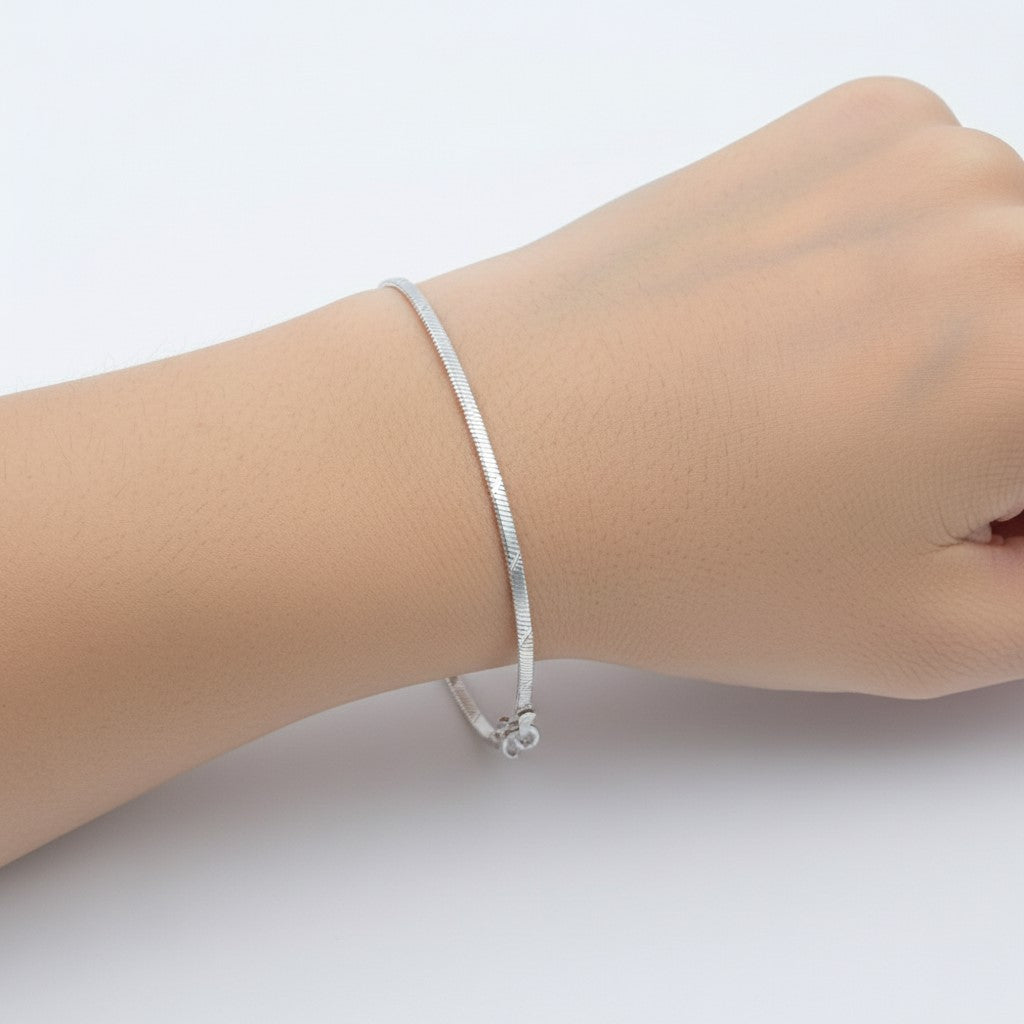 925 Sterling Silver Snake Chain Bracelet, Thin Herringbone Design, Dainty Women's Jewelry, Minimalist Style | Gifts for Women & Girls & Girlfriend |Wedding and Christmas Gifts | BJBR-040