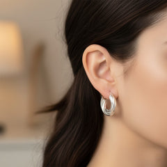 925 Sterling Silver Twisted Hoop Earrings, Wide Crescent Shape, Textured Design, | Gifts for Women & Girls & Girlfriend |Wedding and Christmas Gifts | BJER-011