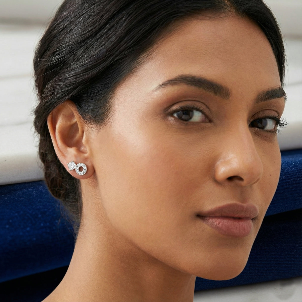 Radiant Geometry: 925 Sterling Silver Cubic Zirconia Circle & Solitaire Studs| BJER-022