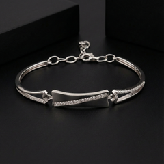 925 Sterling Silver Diagonal CZ Bar Bracelet | Modern Minimal Elegance | BJBR-060