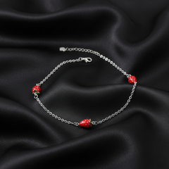 925 Sterling Silver Strawberry Charm Anklets for Girls &amp; Women | Cute Enamel Strawberry Design | Adjustable Chain | BJAK-0005