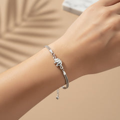 925 Sterling Silver Mesh Chain Bracelet with Elephant Charm, Adjustable Length, Jewelry for Women | Gifts for Women & Girls & Girlfriend |Wedding and Christmas Gifts | BJBR-02