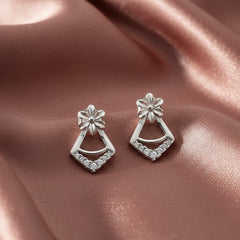 925 Sterling Silver Floral Stud Earrings, Geometric Design with Cubic Zirconia, Small Daisy Flower Pattern | Gifts for Women & Girls & Girlfriend |Wedding and Christmas Gifts | BJER-020