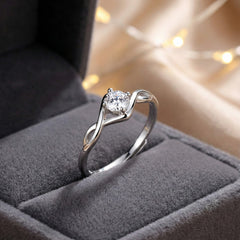 925 Sterling Silver Twisted Infinity Solitaire Ring with Cubic Zirconia, Elegant Wedding Engagement Band, Modern Design | BJLR-09