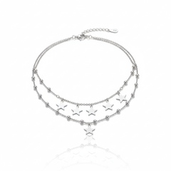 925 Sterling Silver Star Charm Double Layer Anklet for Women | Minimal Elegant Design | Adjustable Chain | BJAK-0009