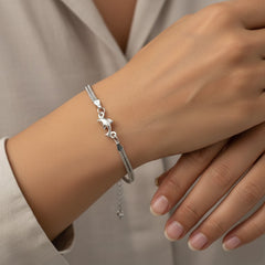 925 Sterling Silver Dolphin Bracelet, Double Chain Design, Adjustable Length, Elegant Ocean Theme Jewelry for Women | Gifts for Women & Girls & Girlfriend |Wedding and Christmas Gifts | BJBR-05