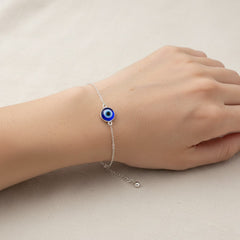 925 Sterling Silver Evil Eye Bracelet, Blue Glass Bead Charm, Dainty Chain Link Protection Jewelry | Gifts for Women & Girls & Girlfriend |Wedding and Christmas Gifts | BJBR-036