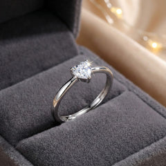 925 Sterling Silver Heart-Shaped Cubic Zirconia Ring, 925 Sterling Silver, Solitaire Engagement Style, Minimalist Design | BJLR-0005