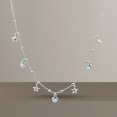 925 Sterling Silver Heart and Star Charm Necklace Set, Delicate Chain with Crystal Hearts, | BJ-02