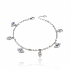 925 Sterling Silver Evil Eye Charm Anklets for Women | Double Chain Design | Protection Jewelry | Adjustable Lenth | BJAK-0007