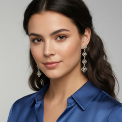 925 Sterling Silver Floral Drop Dangle Earrings, Triple Flower Design, Openwork Pattern, Elegant Women's Jewelry | Gifts for Women & Girls & Girlfriend |Wedding and Christmas Gifts | BJER-018