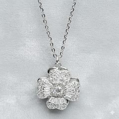 925 Starling Silver Rotatable Moving Flower Pendant with Chain | Gifts for Women & Girls & Girlfriend |Wedding and Christmas Gifts | BJ-36