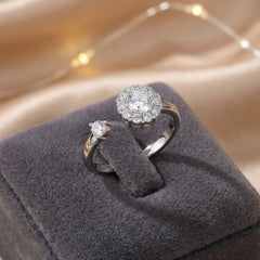 925 Sterling Silver Adjustable Ring with Cubic Zirconia Flower Cluster Design, Clear Crystal Stones, Open Band Style | BJLR-0015