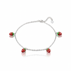 925 Starling Silver Strawberry Charm Silver Anklet | Cute Minimal Chain Anklet for Girls &amp; Women | BJAK-0011