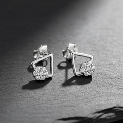 925 Sterling Silver Geometric Crystal Stud Earrings, Square Design, Pave Set Rhinestones, Modern Jewelry | Gifts for Women & Girls & Girlfriend |Wedding and Christmas Gifts | BJER-01