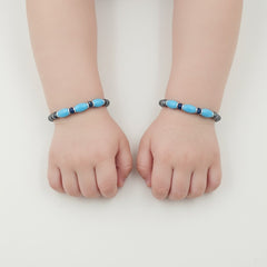 925 Starling Silver Handcrafted Beaded Kids Nazariya, Hematite Grey with Turquoise Blue Accents, Navy Crystal Spacers&nbsp | BJKDNJ-03