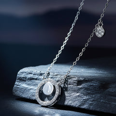 925 Starling Silver Dellis CZ Double Round Necklace Elegant Cubic Zirconia Pendant Sterling Silver Necklace for Women Sparkling Jewelry | Gifts for Women & Girls & Girlfriend |Wedding and Christmas Gifts | BJ-017