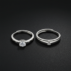 925 Sterling Silver Cubic Zirconia Engagement Ring, Round Cut Solitaire with Crystal Accented Band, 925 Silver Wedding Ring Set | BJLR-0018