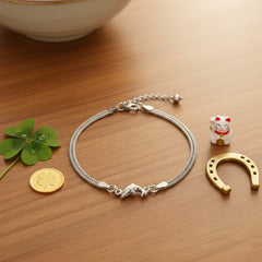 925 Sterling Silver Dolphin Bracelet, Double Chain Design, Adjustable Length, Elegant Ocean Theme Jewelry for Women | Gifts for Women & Girls & Girlfriend |Wedding and Christmas Gifts | BJBR-05