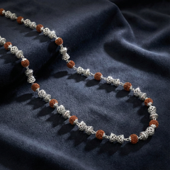 Silver Rudraksha Bead Mala | Handcrafted Spiritual Jewellery | BJRDXMLA-03