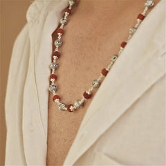 Silver Rudraksha Round Bead Mala | Handcrafted Spiritual Jewellery | BJRDXMLA-07