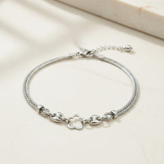 925 Sterling Silver Mesh Chain Bracelet with White Star Charm, Delicate Women's Jewelry | Gifts for Women & Girls & Girlfriend |Wedding and Christmas Gifts | BJBR-01