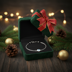 925 Sterling Silver Evil Eye Bracelate, Crystal Rhinestone Pendant Chain, Blue Glass Eye, Black Beaded Accent | Gifts for Women & Girls & Girlfriend |Wedding and Christmas Gifts | BJBR-048