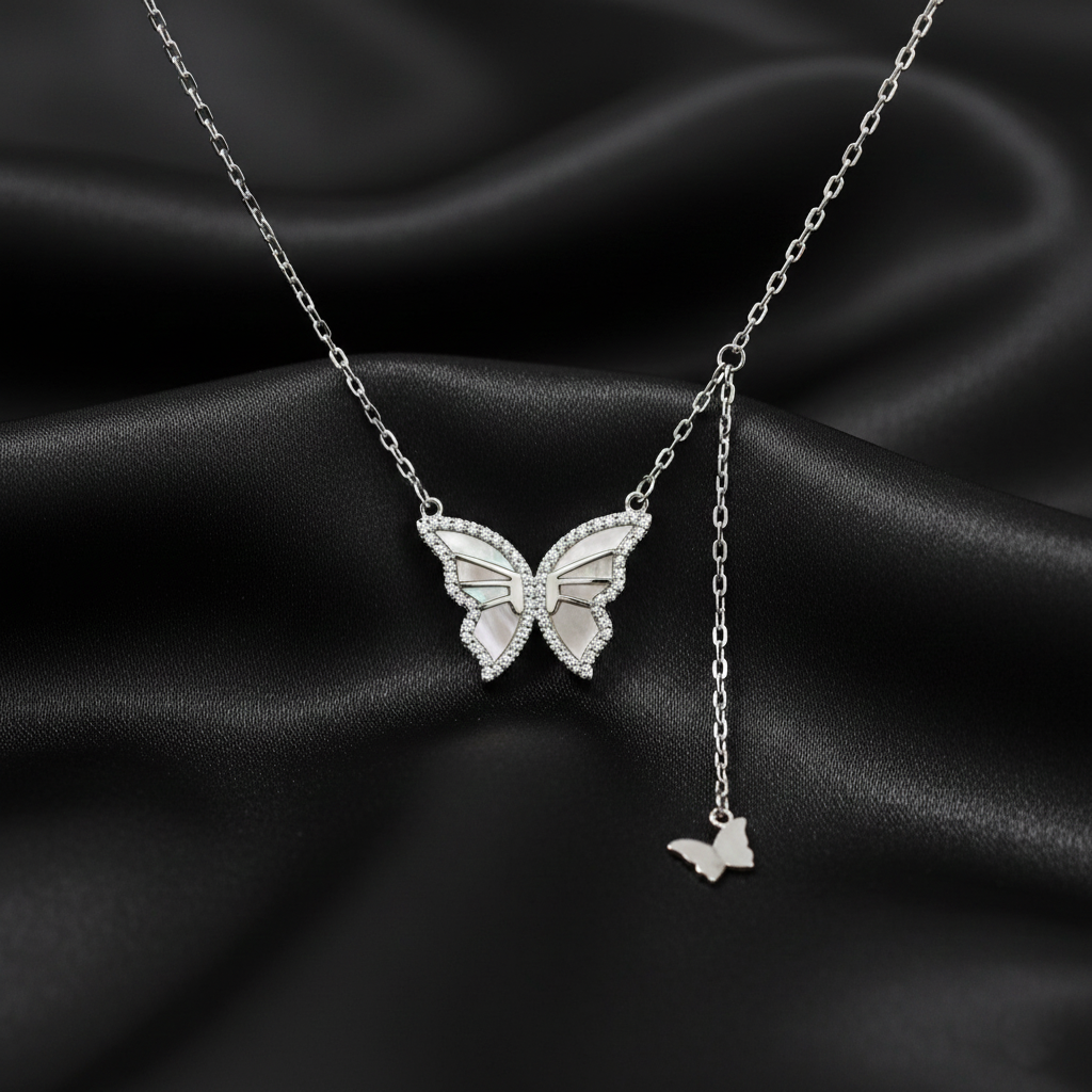 925 Starling Silver Daimond Butterfly Necklace | Gifts for Women & Girls & Girlfriend |Wedding and Christmas Gifts | BJ-039