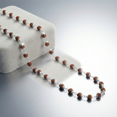 Silver Rudraksha Mala for Men - Handcrafted Traditional Silver Bead Chain | BJRDXMLA-010