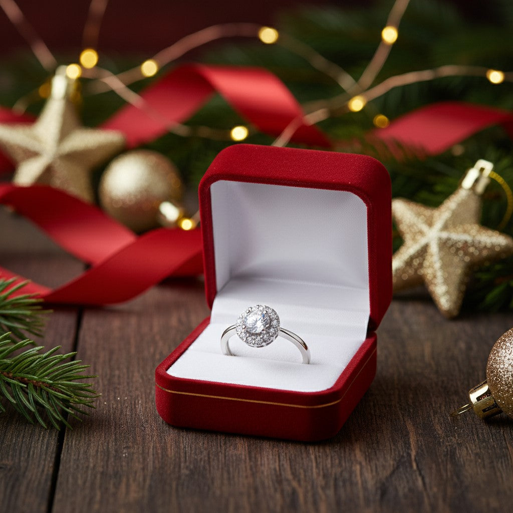 925 Sterling Silver Round Halo Engagement Ring, Cubic Zirconia Solitaire with Crystal Accents, Classic Wedding Band | BJLR-0013