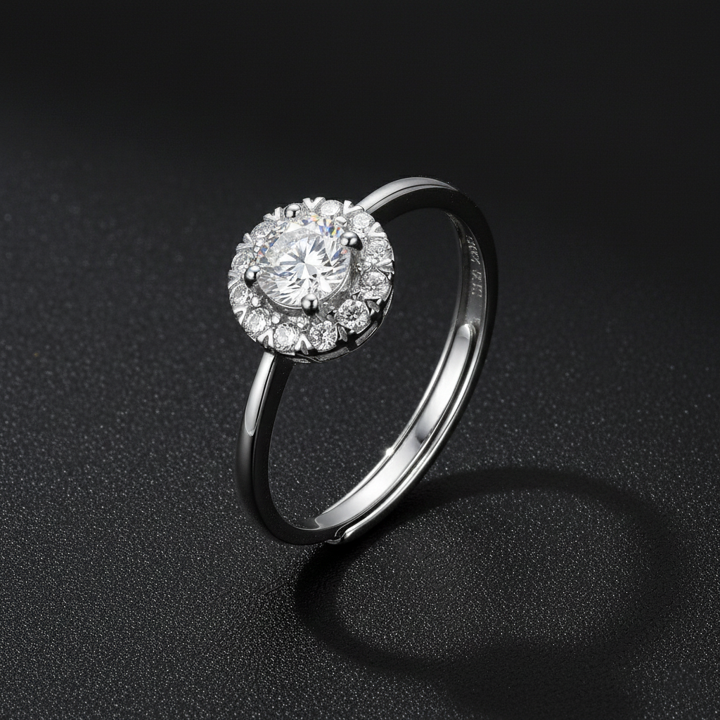 925 Sterling Silver Round Halo Engagement Ring, Cubic Zirconia Solitaire with Crystal Accents, Classic Wedding Band | BJLR-0013