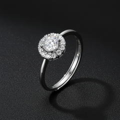 925 Sterling Silver Round Halo Engagement Ring, Cubic Zirconia Solitaire with Crystal Accents, Classic Wedding Band | BJLR-0013