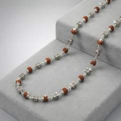 Silver Rudraksha Cube Bead Mala | Handcrafted Spiritual Jewellery | BJRDXMLA-05