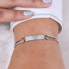 925 Starling Silver Modern Geometric Bar Bracelet with Pave Crystal Accents – Adjustable Silver Finish | BJBR-027