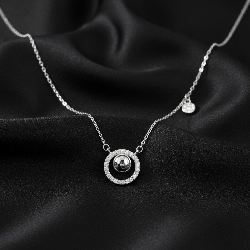 925 Starling Silver Dellis CZ Double Round Necklace Elegant Cubic Zirconia Pendant Sterling Silver Necklace for Women Sparkling Jewelry | Gifts for Women & Girls & Girlfriend |Wedding and Christmas Gifts | BJ-017