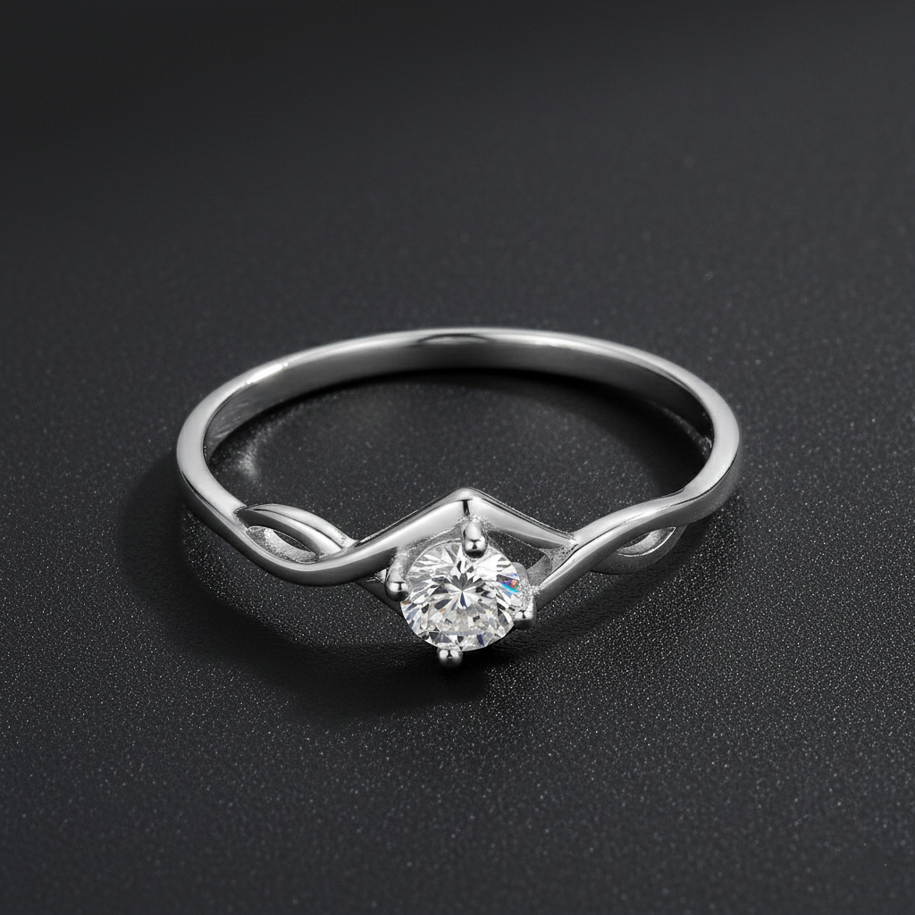 925 Sterling Silver Twisted Infinity Solitaire Ring with Cubic Zirconia, Elegant Wedding Engagement Band, Modern Design | BJLR-09