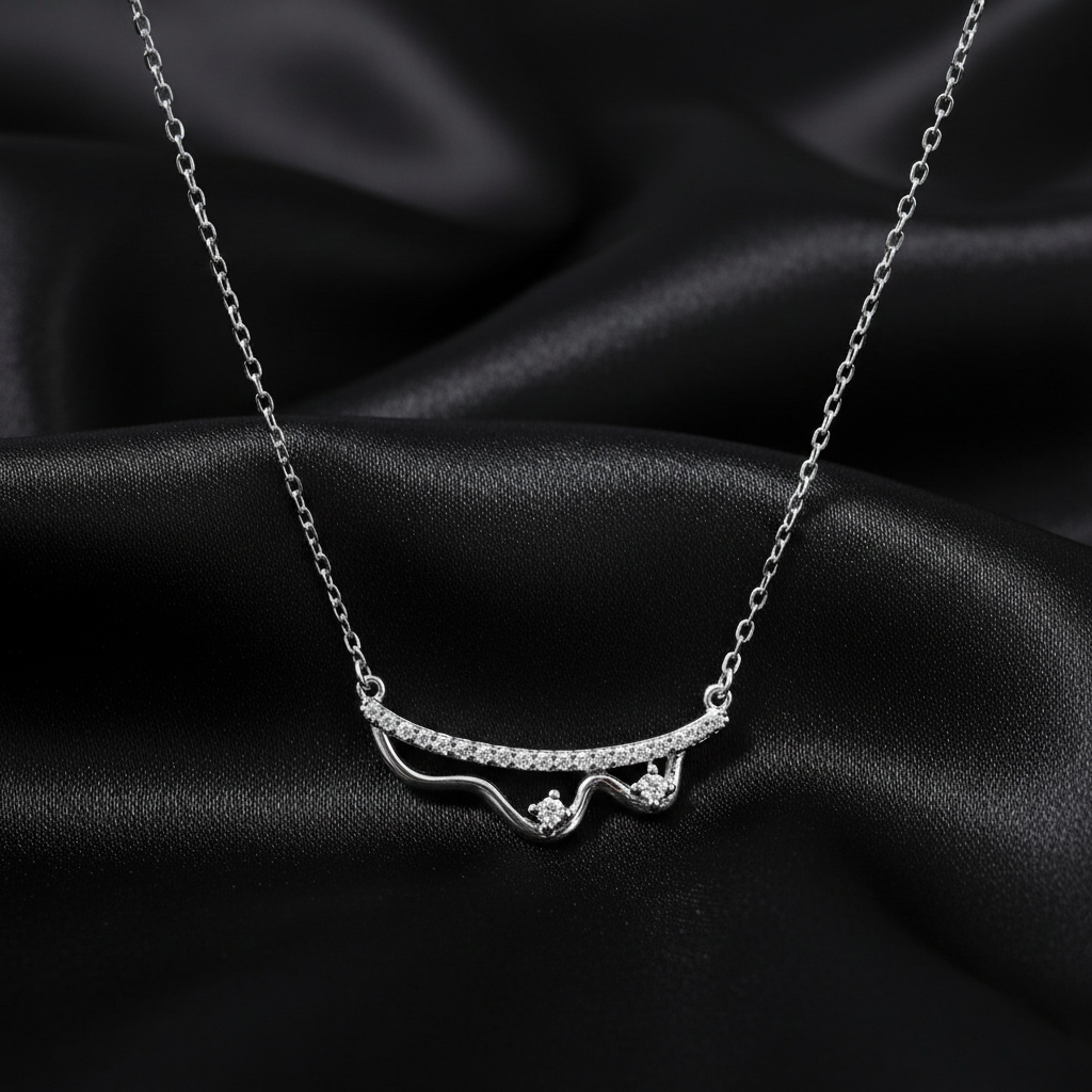 925 Silver Serene Ripple Necklace Elegant Sterling Silver Pendant Dainty Wavy Design Necklace for Women | Gifts for Women & Girls & Girlfriend |Wedding and Christmas Gifts | BJ-020